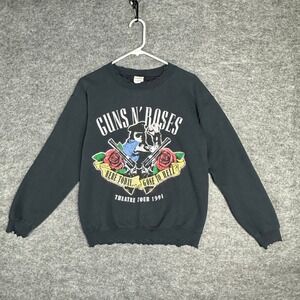 Guns N Roses Theatre Tour 1991 Sweatshirt‎ Distressed Black Graphic Men's Size S